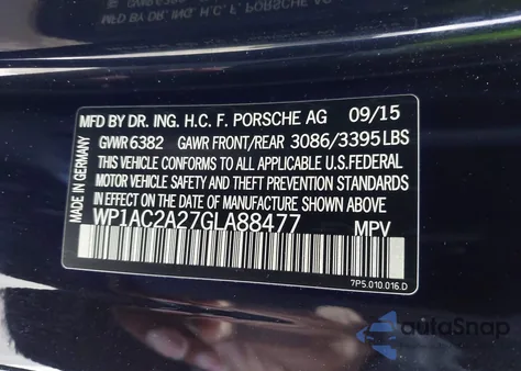 2016 Porsche Cayenne Turbo/Turbo S z USA, uszkodzony, nr VIN WP1AC2A27GLA88477